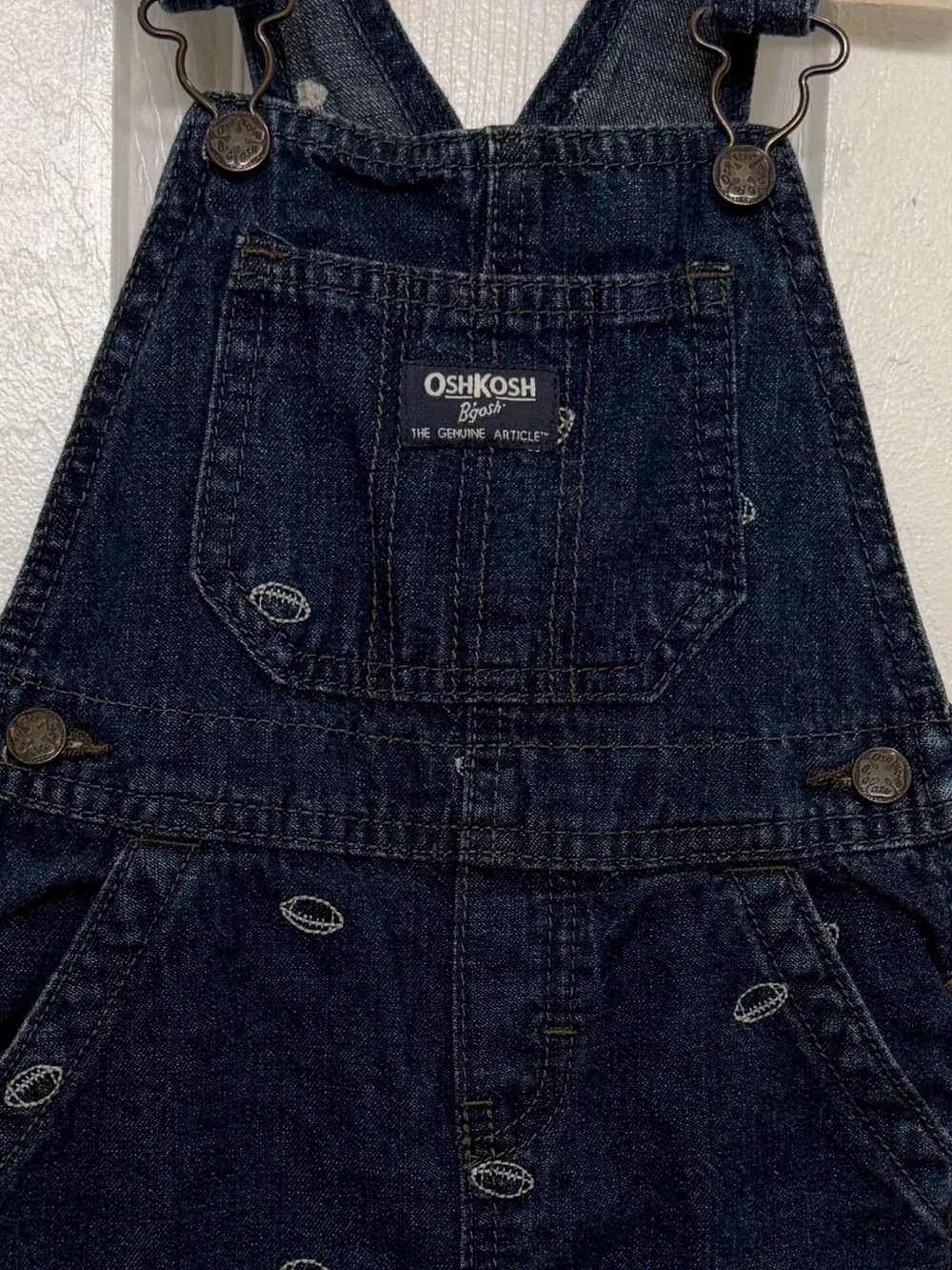 OshKosh B'gosh Navy Denim Kids Football Embroidered Overalls